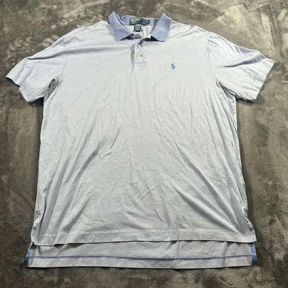 Polo Ralph Lauren Shirt Mens Large Blue Striped Classic Fit‎ Polo Rugby Preppy
